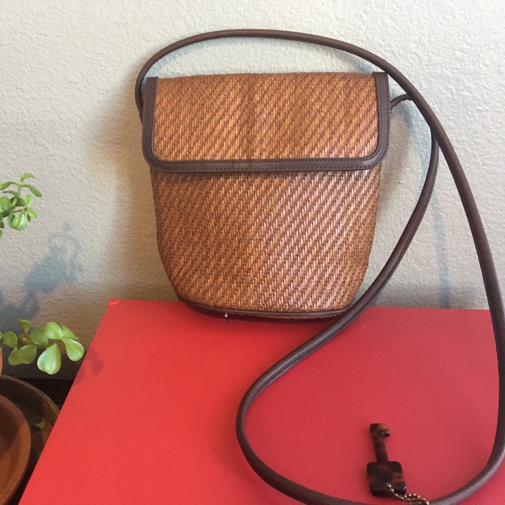 Vintage FOSSIL Crossbody Bag  Brown Straw Woven